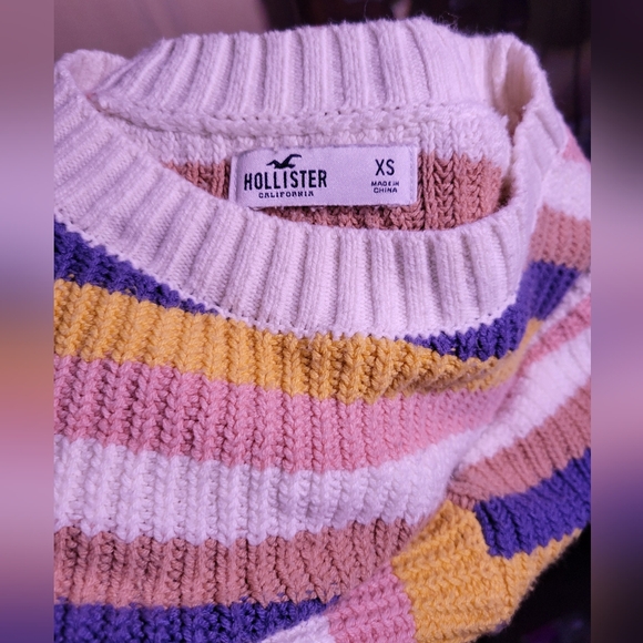 Hollister womens xs cropped slouchy sweater striped-multi colored - Picture 8 of 9